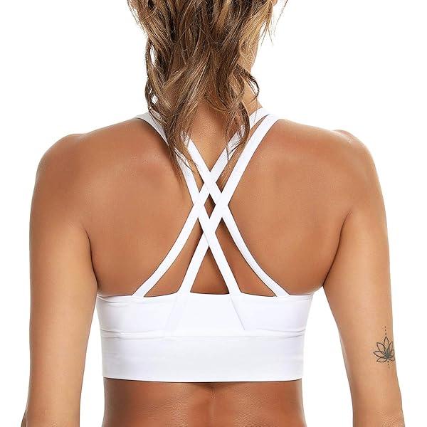 RUNNING GIRL Sports Bras for Women High Support, Criss-Cross Back Strappy Sports Bras for Women with Sewn in Pads(WX3081_White_M)