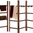 CroBlissful 3 Panel Blanket Ladder, 56.7" H Rustic Wood Quilt Display Rack, Foldable Free Standing Towel Ladder with 9 Hooks, Decorative Blanket Holder for Living Room Bedroom Bathroom Farmhouse Decor