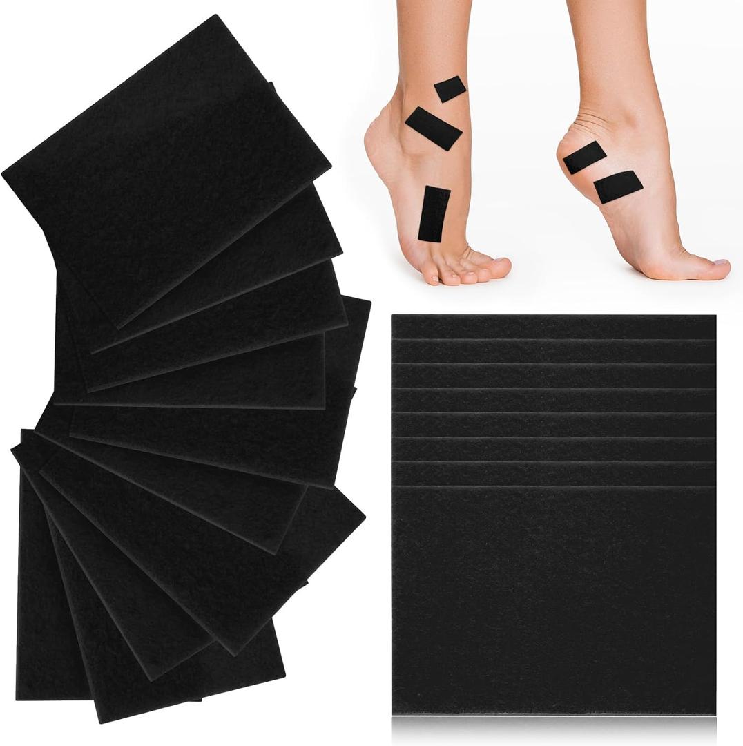 Boyiee 35 Sheets Moleskin Tape Adhesive Pads Shoe Moleskin Padding Blister Prevention Tape for Boots Hiking Reduce Friction Pain(Lint,Black)