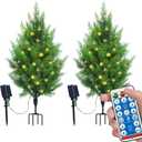 Gfialy Solar Powered Pre-Lit Artificial Shrubs, Set of 2 UV-Resistant Faux Cypress Topiary Trees for Outdoor Porch, Garden and Walkway Decor (34 inch)
