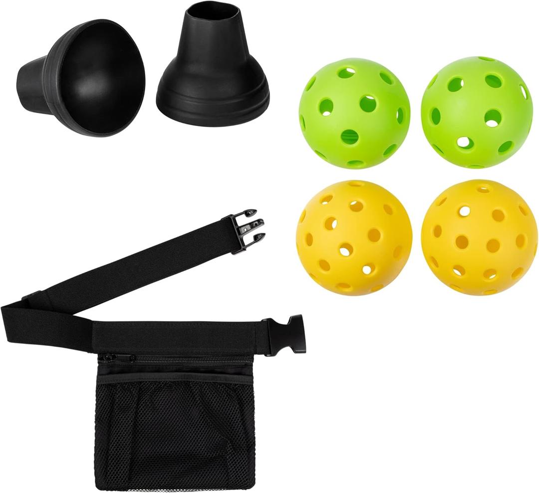 Pickleball Accessories Bundle with 2 Indoor, 2 Outdoor Balls, 2 Picker Upper Ball Retrievers, and 1 Pickle Ball Mesh Waist Hip Bag Carrier - Pickleball Accessory Set for Men, Women