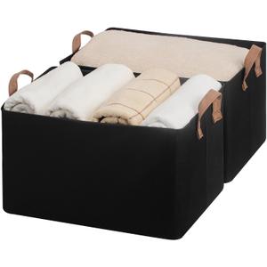 StorageWorks Fabric Storage Bins, Linen Closet Organizers, Black, 2-Pack