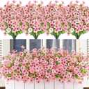 Artificial Flowers for Outdoors Spring Decor, 16 Bundles UV Resistant Realistic Faux Silk Flowers, Fake Plants for Planter Indoor Outside Garden Porch Patio Window Box Balcony Yard (Pink)