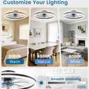 VOLISUN Low Profile Ceiling Fans with Lights and Remote, 24in Flush Mount Ceiling Fans with Light, 3000K-6500K Dimmable Fandelier LED Fan Light, Black Bladeless Ceiling Fans with Lights for Bedroom