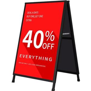 DISPLAYSWORKER Heavy Duty A-Frame Sidewalks Signs 24x36 Inch ,outdoor Sandwich Board Sign Black Coated Steel Metal Double-Sided，Slide-in Folding with 2 Corrugated Plastic Poster Boards&2 Anti-Glare