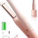 NOVUS Cordless Hair Straightener, for Fine Soft Hair/Short Hair, Portable Ceramic Hair Straightener and Curler 2 in 1, USB Rechargeable Cordless Flat Iron, Mini Size Straightener with Charging Pile