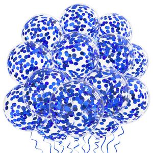 Blue Confetti Balloons, 25 Pcs Thickened 12 Inch Clear Latex Balloon with Confetti Inside for Graduation Decorations Engagement Bridal Shower Party Baby Shower Birthday Party Decoration Supplies