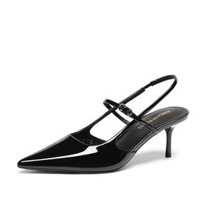 DREAM PAIRS Mary Jane Shoes Women Kitten Slingback Pointed Closed Toe Heels Dress Party Casual Comfortable Pumps Shoes,Size 7,Black-Pat,SDPU26014W