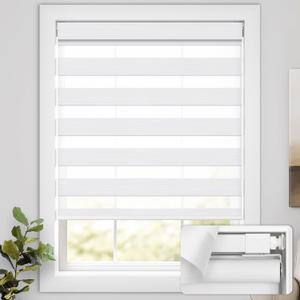 No Drill Cordless Zebra Blinds for Windows, Linen High Precision Fabrics, 46" W x 64" H Linen White