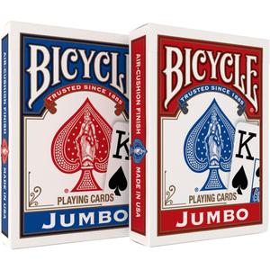 Bicycle Jumbo Index Playing Cards , 2 Pack Large Print Poker Size Deck of Cards for Easy Reading, Family Card Games, and Casino Play