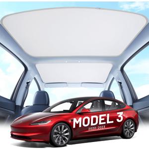Roof Sunshade for Tesla Model 3 2019-2023 Accessories [No Gaps, Never Sag] Heat Insulation & Interior Sun Protection UV Block Foldable Glass Sunroof Shading Cover for Model 3, Tesla Interior Gray