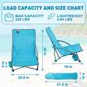 2 Pack Low Beach Chair,Folding Recliner Camping Chair for Adults,Lightweight Backpacking Low Seat Camping Chairs with Cup Holder,Carry Bag for Outdoor Camp Lawn Picnic Festival,Blue