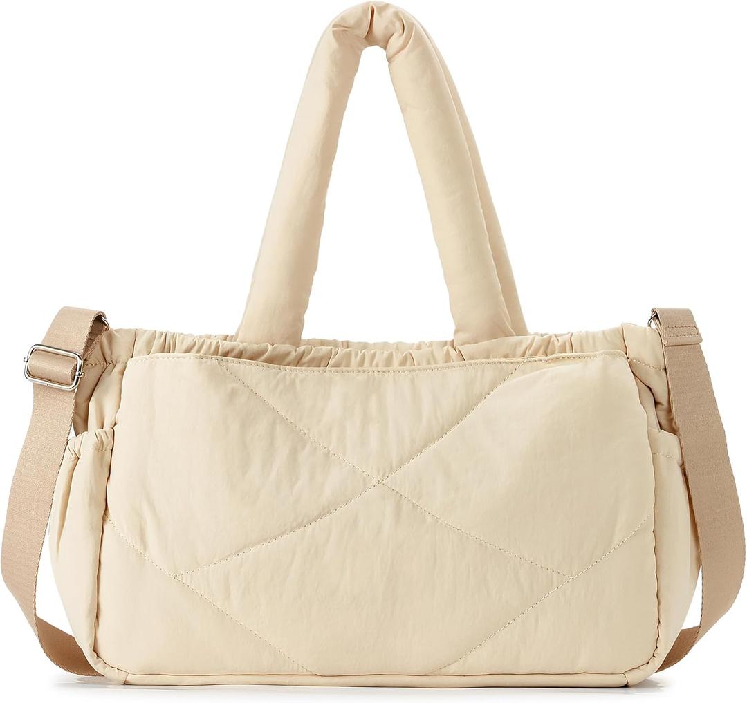 Herald Puffer Tote Bag for Women, Quilted Large Crossbody Shoulder Purse Handbag with Compartment & Multi Pocket (Nude)
