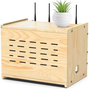 Upgrade WiFi Router Storage Box Hider, Projector Shelf, Large Space Modem Cable Organizer, Power Strip Cable Management Hider Rack by Solid Wood,Hide Router Home Decor Box, Need Assembly