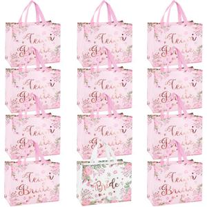 PARSUP 12PCS Bride to Be Bags, Hen Party Tote Bags with Handles, Bridesmaid Treat Bags, Wedding Bridal Shower Gift Non-Woven Bags for Gifts Wrapping, Bachelorette Party Supplies, 12.8"9.8"6.7"