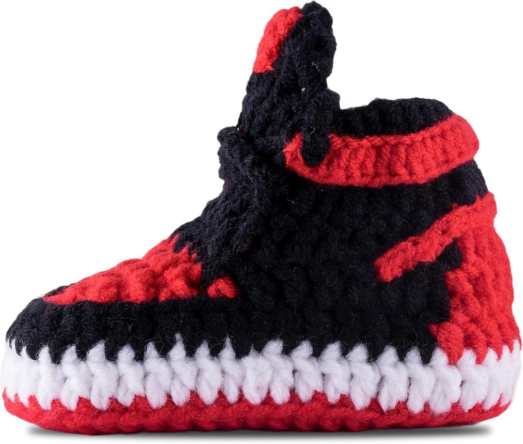 Diaper Book Club Baby Sneakers Crochet Hypebeast Shoes for Toddler Sneakerheads, Soft Booties for Boys & Girls, Designer Kids Fashion, Breathable & Comfortable Children's Kicks (0-3 Months Infant, Retro - Red)
