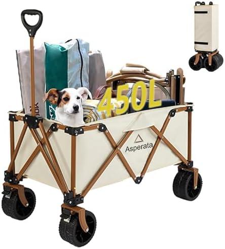 Asperata Collapsible Wagon - 330lbs Heavy Duty; Beach & Garden Cart with Big Wheels;White Wagons Carts for Grocery Sports Garden Shopping Camping