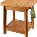 Teak Shower Bench - 100% Solid Teak Wood Shower Chair with Towel Bars & Storage Shelf, Stable Non-Slip Bathroom Stool for Elderly & Recovery, Heavy Duty Shower Seat for Inside Shower & Tub (14-Small)