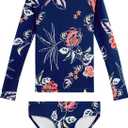 Kanu Surf Girls' Long Sleeve Rashguard UPF 50 Two Piece Swim Set, 14-16