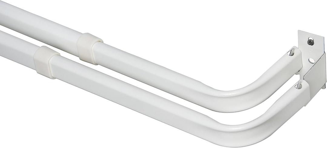 Adjustable Double Curtain Rod with 2.5 and 3.5 Inch Projection - 48-86 Inches, White Finish, Includes Mounting Hardware - 2 Pack