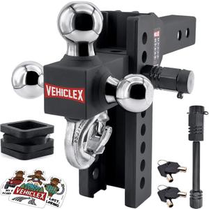 Vehiclex 8" Adjustable Drop Hitch for 2" Receiver, Tri-Ball & Tow Hook
Keyed-Alike Pin Locks, Anti-Rattle Rubber Spacers, Stable Towing Performance, for Mid-Size & Full-Size Trucks
