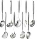 Newness 9 Pcs Cooking Utensils Set, 304 Stainless Steel Kitchen Utensils Set, Metal Kitchen Accessories, Include Soup Ladle, Slotted Skimmer Spoon, Spaghetti Spoon and Spatula, Dishwasher Safe
