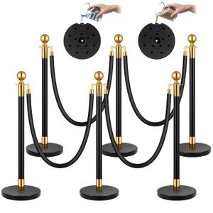 VIVOHOME Black Stanchions and Velvet Ropes, 5 Feet Ropes and 39 Inch Posts