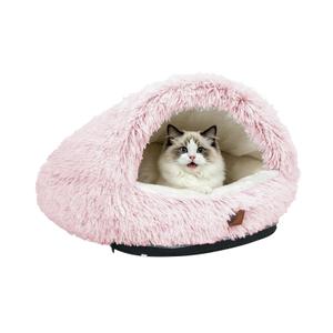 YooxArmor Washable Dog Bed, Windproof Round Hooded Cat Bed Cave for Small Medium Pets, Self Warming Anti-Anxiety House with Fluffy Cover (Pink-S)