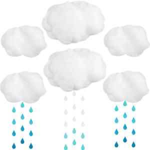 14 Pcs Artificial Cloud Props Cloud Ceiling Decor Clouds for Decoration with Paper Raindrop Decorations for DIY Decorative Hanging Ornament Home Wall Stage Wedding Party Show Decor