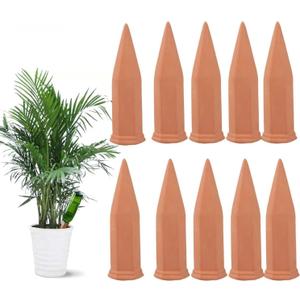 Tcamp Terracotta Automatic Self Plant Watering Spikes Devices, Bottle, Spikes for Vacations, Self-Watering Stakes for Indoor Outdoor Plants, 10 Pack