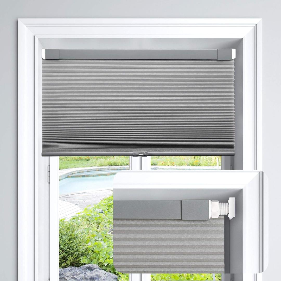 LazBlinds Cordless Cellular Shades, No Tools No Drill Light Filtering Honeycomb Shades Pleated Blinds for Windows, 32'' W x 64'' H, Light Grey