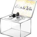 Acrylic Donation Box with Lock & Key, Clear Lockable Raffle Box, Suggestion Boxs Ballot Boxs with Sign Holder- Includes 100 "Enter to Win" Cards (6x4.3x4in)