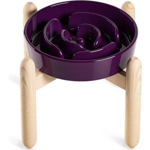 LE TAUCI Ceramic Slow Feed Dog Bowls, Elevated for Small and Medium Breed Dogs, Anti-Gulping Pet Feeding Dishes, Maze Purple, 1.5 Cups