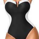 Daci Women's Tummy Control One Piece Swimsuit - Sexy Crisscross Back Bathing Suit (Large, Black and White)