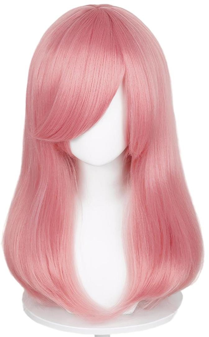 LABEAUT Pastel Pink Cosplay Wig for Woman Men for Long Straight Cosplay Wig with Bangs for Anime Heat Resistant Hair for Party and Halloween Costume Christmas Synthetic Hair