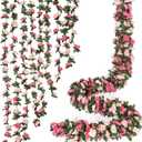 KHOYIME 18 Pack 144 FT Artificial Flower Garland, Fake Pink Roses Vines Silk Flowers Faux Plastic Outdoor Hanging Floral Ivy Garland Decoration for Wedding Arch Bedroom Home Wall Backdrop Room Decor