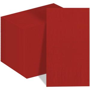 Whaline 200Pcs Red Guest Napkins Christmas Paper Dinner Napkin Disposable Hand Napkin Towel for Birthday Bridal Shower Holiday Party Supplies Kitchen Bathroom Table Decor (4.3 x 7.8 Inch)