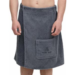 100% Cotton Sauna Kilt Towel Wrap for Men Soft Sauna Towel for Inside Sauna, Adjustable Waist Wrap Bath Robe, Essential Sauna Accessories for Home Spa, Shower & Dry Sauna, Luxury Gift for Him, Grey