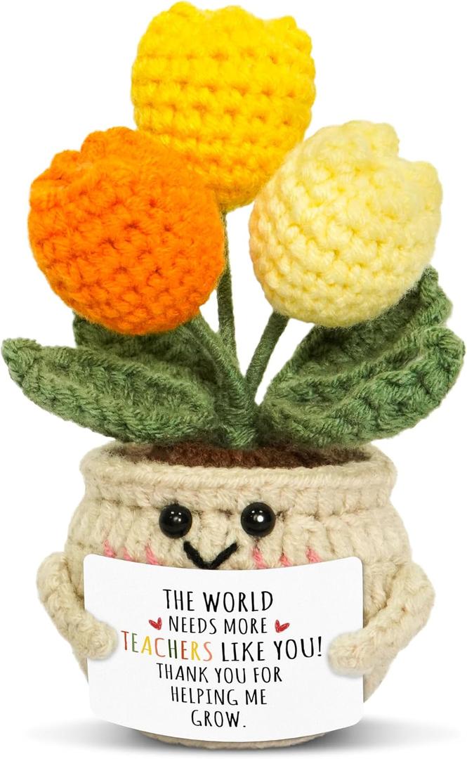 OASSIE Teacher Appreciation Gifts for Women Men - Handmade Positive Tulip Crochet Flowers - Teachers Day Graduation Birthday Thank You Appreciation School Retirement Gifts for Teachers from Student