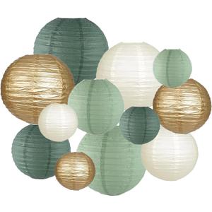 ZOOYOO Sage Green Paper Lanterns Decorative, Forest Green Party Hanging Paper Lanterns Decorations for Bridal Shower Rustic Neutral Boho Birthday Wedding Home Decor Party Decoration 12PCS