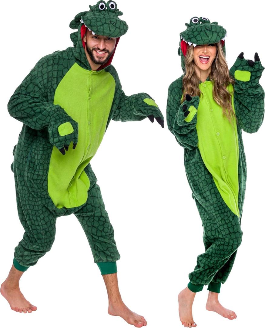 Funziez! Crocodile Alligator Adult Onesie - Dinosaur Halloween Costume - Animal One Piece Cosplay Suit for Women and Men