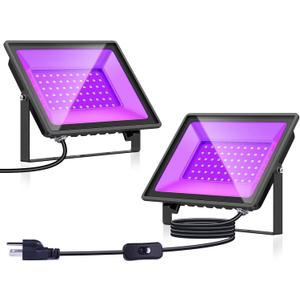 2-Pack UV Black Light. Waterproof (IP66), US Plug+Switch. Black Lights for Glow Party, Halloween/Christmas Decor, Body Paint & Fluorescent Art. Indoor/Outdoor use (50W 2Pcak)