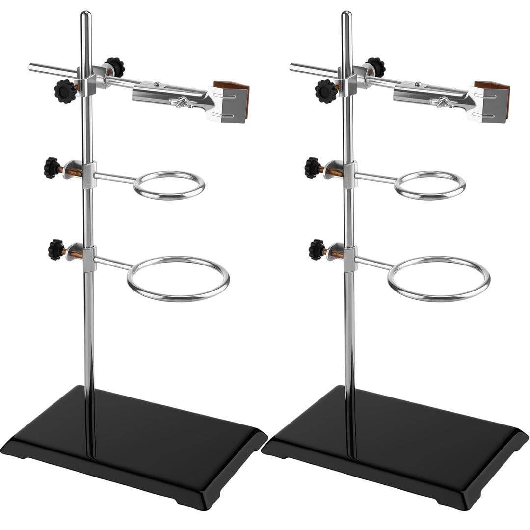 Otoolling 2 Set Chemistry Laboratory Stands Support Set, Steel Lab Stand with Cast Iron Base, Lab Stand Rod 16 with Burette Clamp, Flask Ring Clamps for Teachers Experimental Equipment Tools