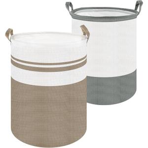 2 Pack Laundry Baskets Foldable&Waterproof Round Laundry Hamper with Sturdy Handle,Stylish and Easy Movement,Suit for Children's Bedrooms Toy Organizer/Laundry Rooms/Home Decor/College Dorms (50L)