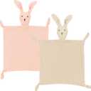 ZIGJOY Bunny Lovey Muslin Cotton Baby Security Blanket Soft Breathable Lovies for Babies Gifts for Newborn Infant Toddler Boys and Girls, Pink & Khaki