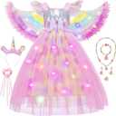 Latocos Girls Unicorn Dress Costume Toddler Light Up Princess Dress Up Clothes Unicorn Toys Halloween Birthday Gifts (120(5-6Y))