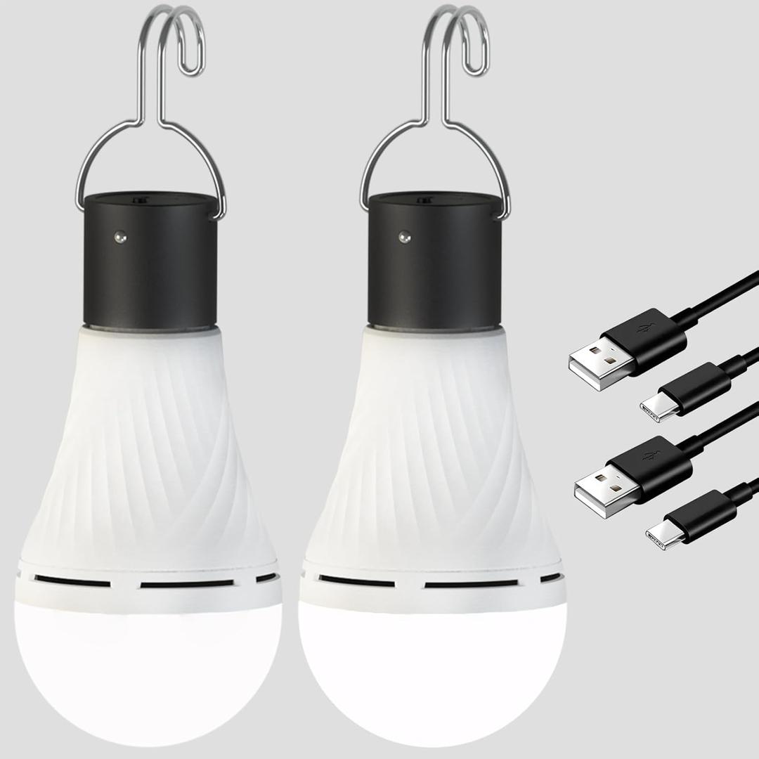 Rechargeable Battery Operated Light Bulbs, 4 Light Modes, Portable Hanging LED Tent Light Bulbs for Camping Hiking Emergency