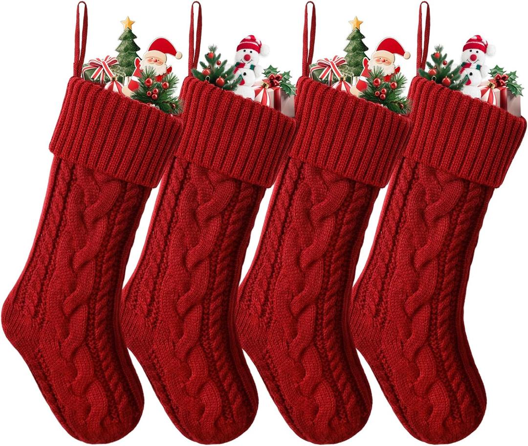 ELEGANTPARK Christmas Stockings 4 Pack Knitted Red Christmas Stockings Large Xmas Decoration for Holiday Fireplace Hanging Holiday Decoration for Family Kids Xmas 18 Inch