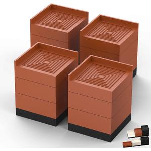 Furniture Risers, Tclouda Bed/Sofa/Desk/Table/Chair Leg/Fridge Lifts to 1.5, 3 and 4 in, Square Adjustable Risers Blocks for Extenders, Heavy Duty Supports Up to 1300 Lbs, 4 in-Brown-Square