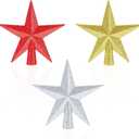 Aneco 3 Pack 4 Inches Glittered Mini Star Christmas Tree Topper Star Treetop for Small Christmas Tree Ornaments, Gold, Silver and Red